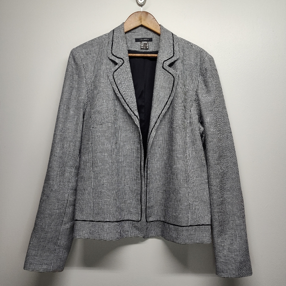 Louben Houndstooth Blazer Jacket Women Size 16 Black White  Open Careerwear